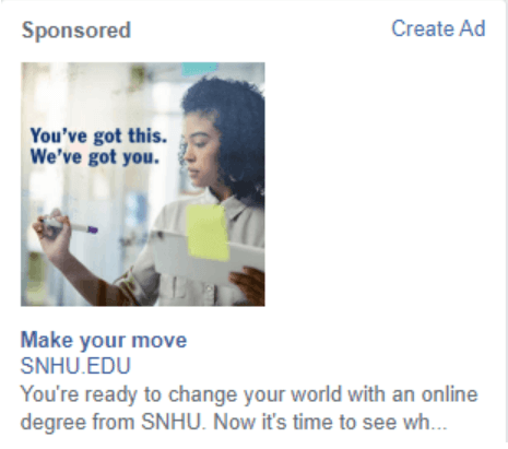 SNHU.EDU AD do Facebook