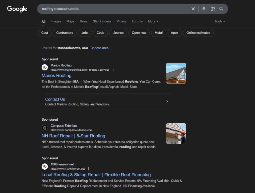 Anúncios PPC de cobertura no Google