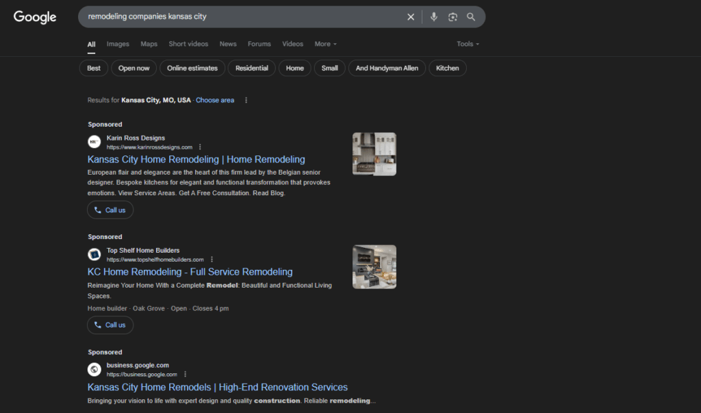 Anúncios PPC para empresas de remodelação