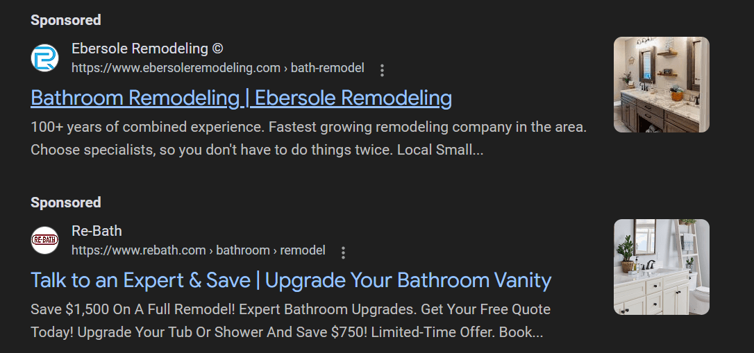 Anúncios de pesquisa paga para um empreiteiro