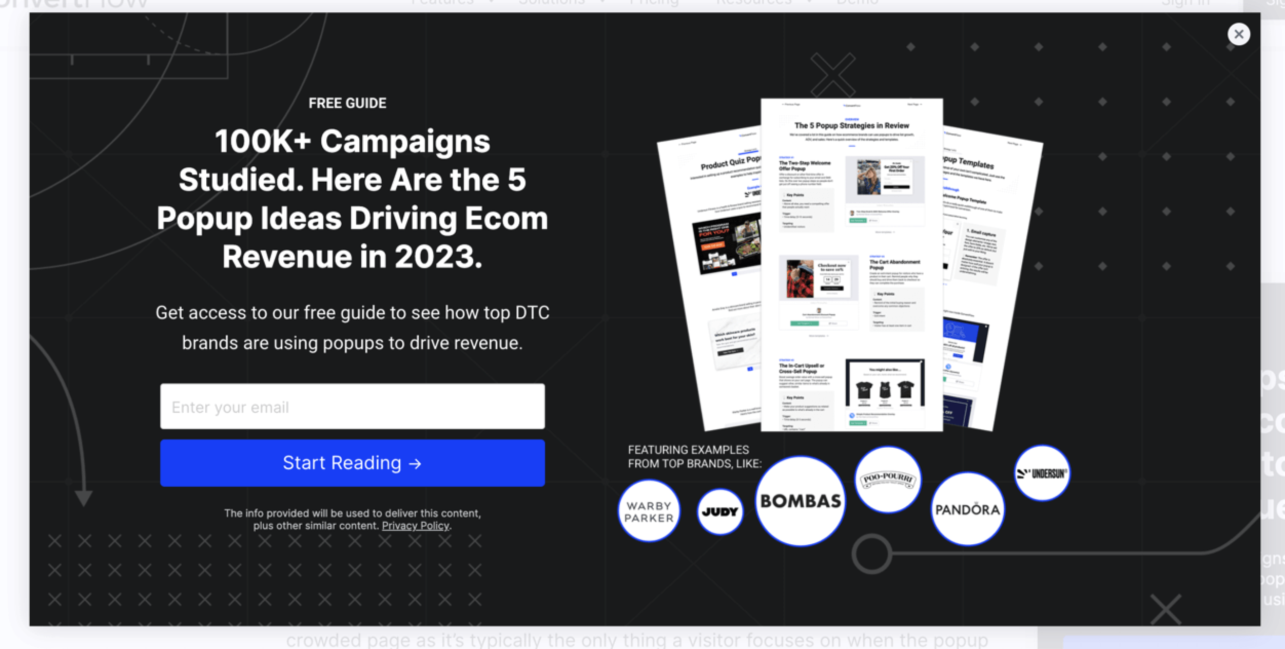 Captura de tela de exemplo modal/inscrição em e -mail 