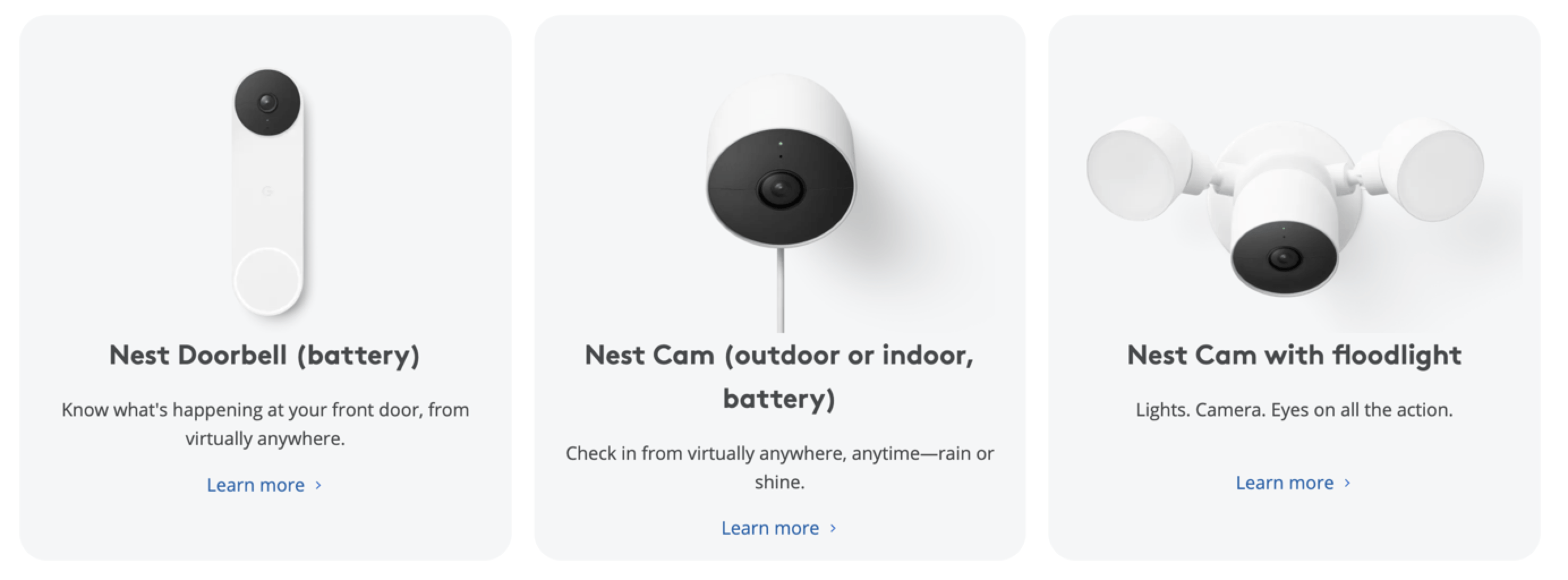 Captura de tela das listagens de produtos da marca Nest