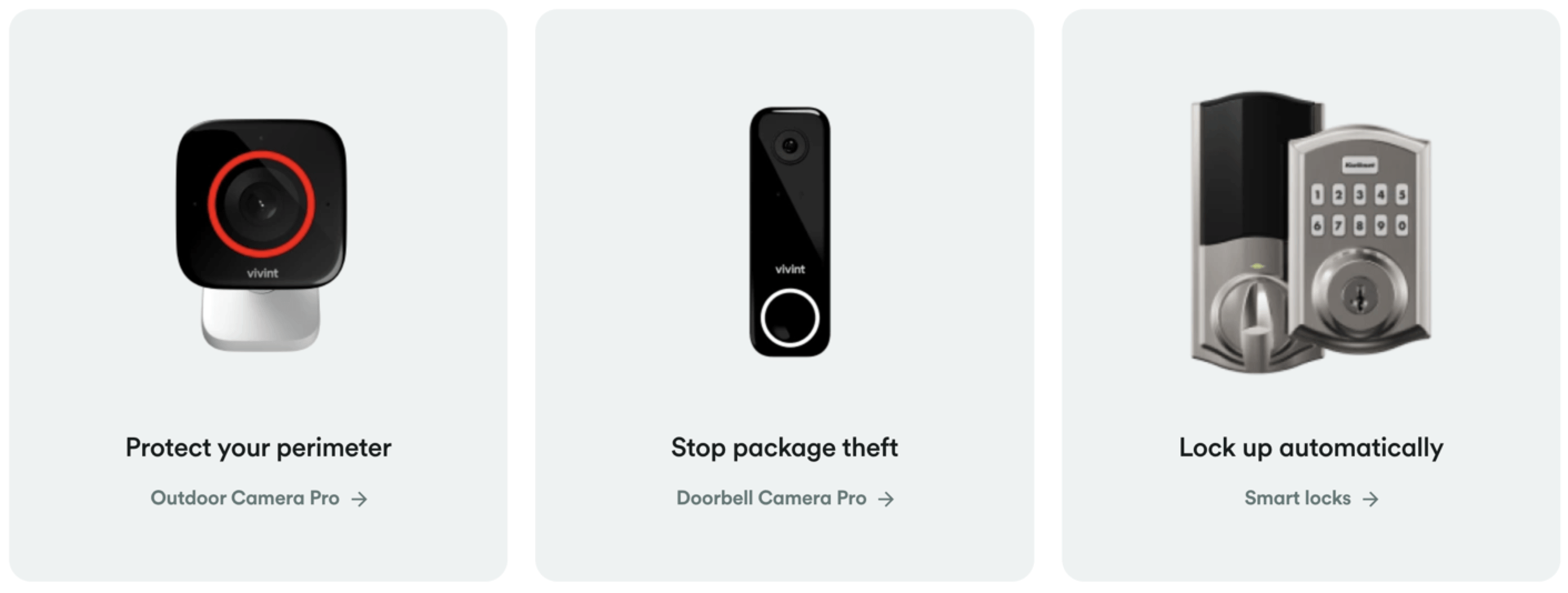 Captura de tela das listagens de câmeras Vivint