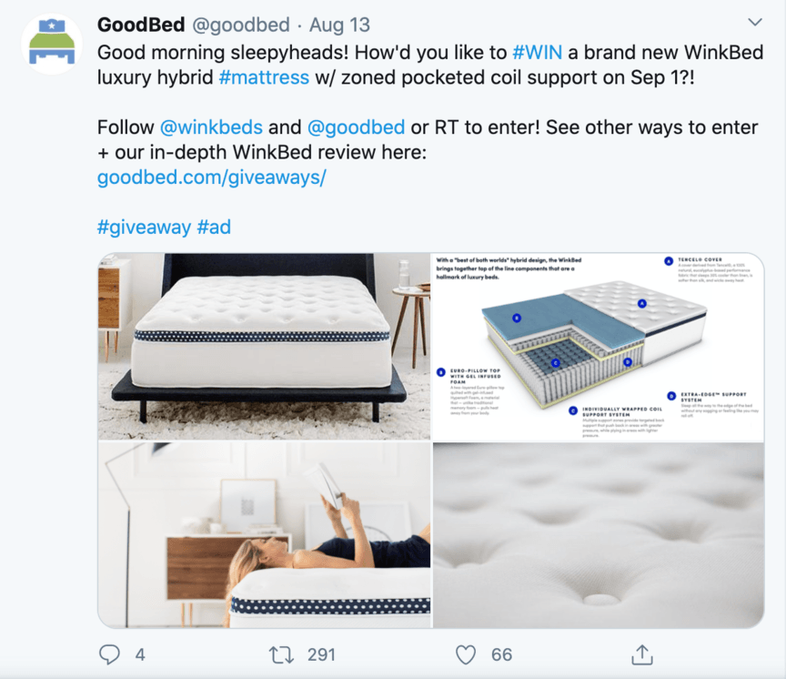 Concurso de mídia social realizado por Goodbed no Twitter