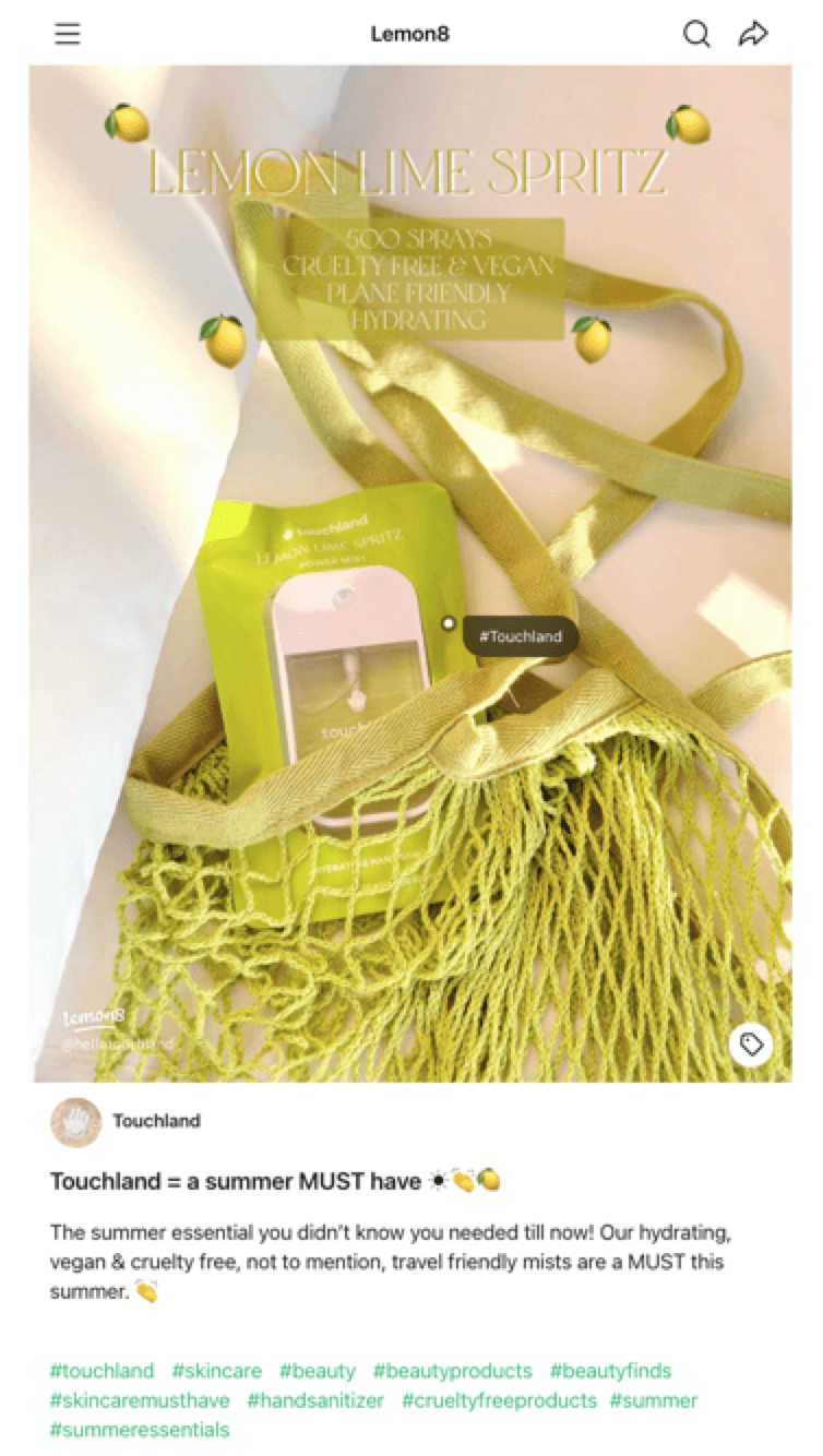 Lemon8 Tagging Touchland