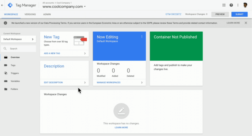 Crega de painel do Google Tag Manager