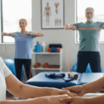 imagem criada por inteligência artificial mostra paciente fazendo fisioterapia