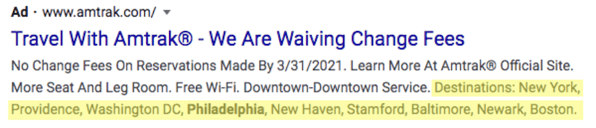 exemplo de destinos de snippets estruturados