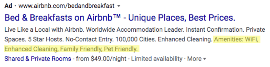 exemplo de comodidades de snippet estruturado