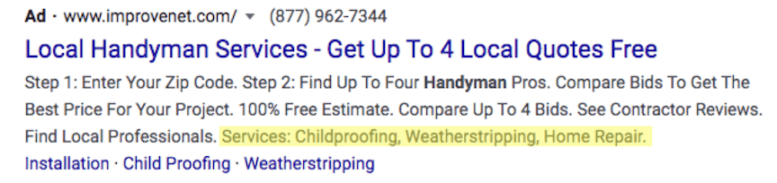 exemplo de serviços de snippets estruturados