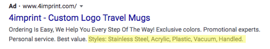 exemplo de estilos de snippets estruturados