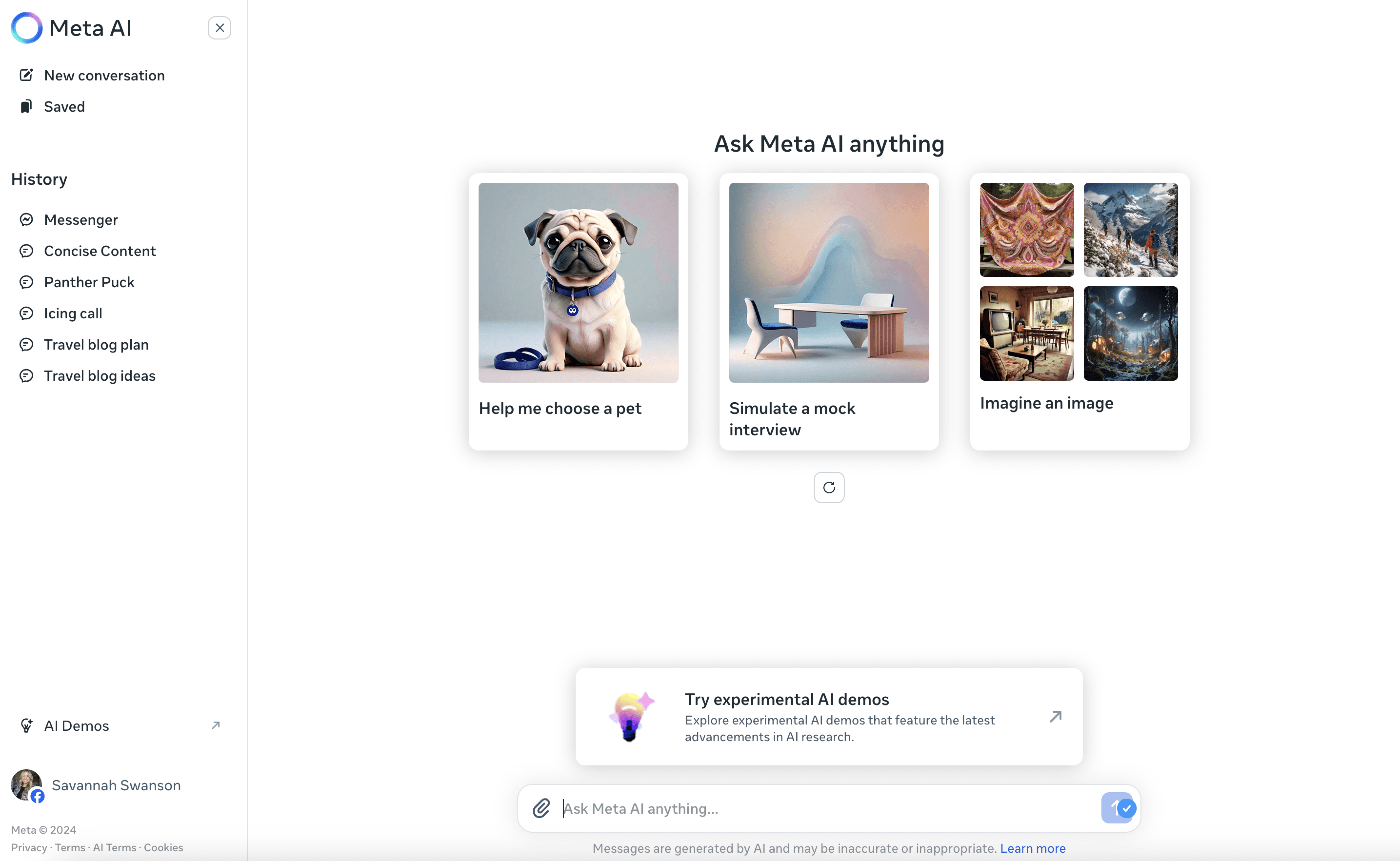 visualização da área de trabalho meta ai