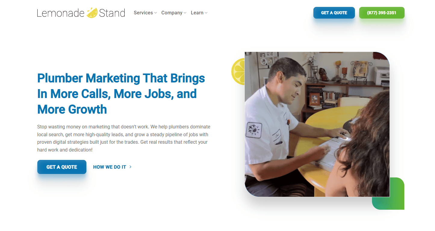 captura de tela da página de serviços de webmaters de encanamento