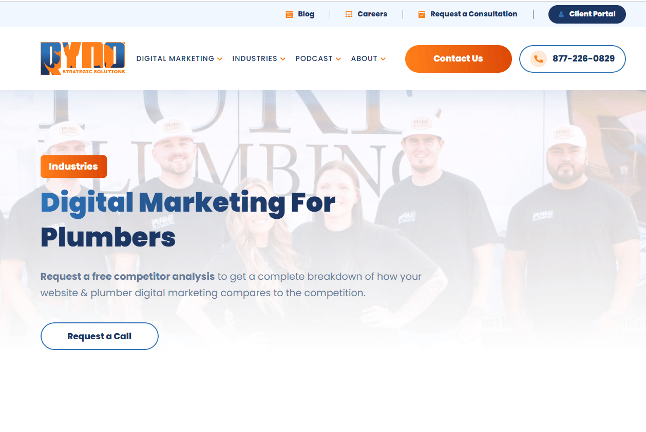 captura de tela da página de serviço de encanamento estratégico RYNO