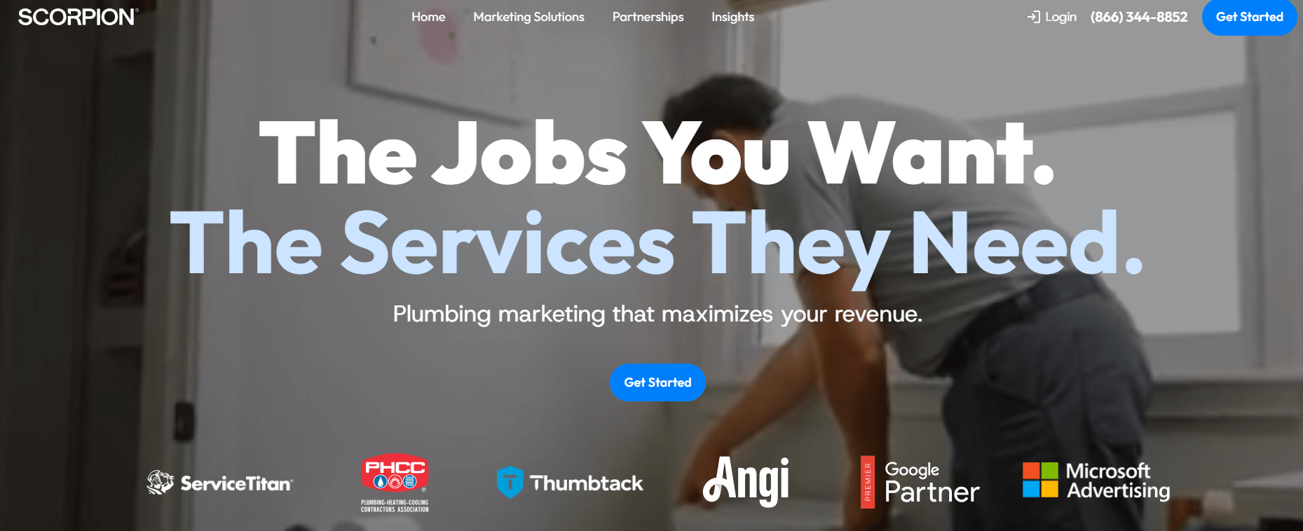 captura de tela da página de serviços de encanamento Scorpion