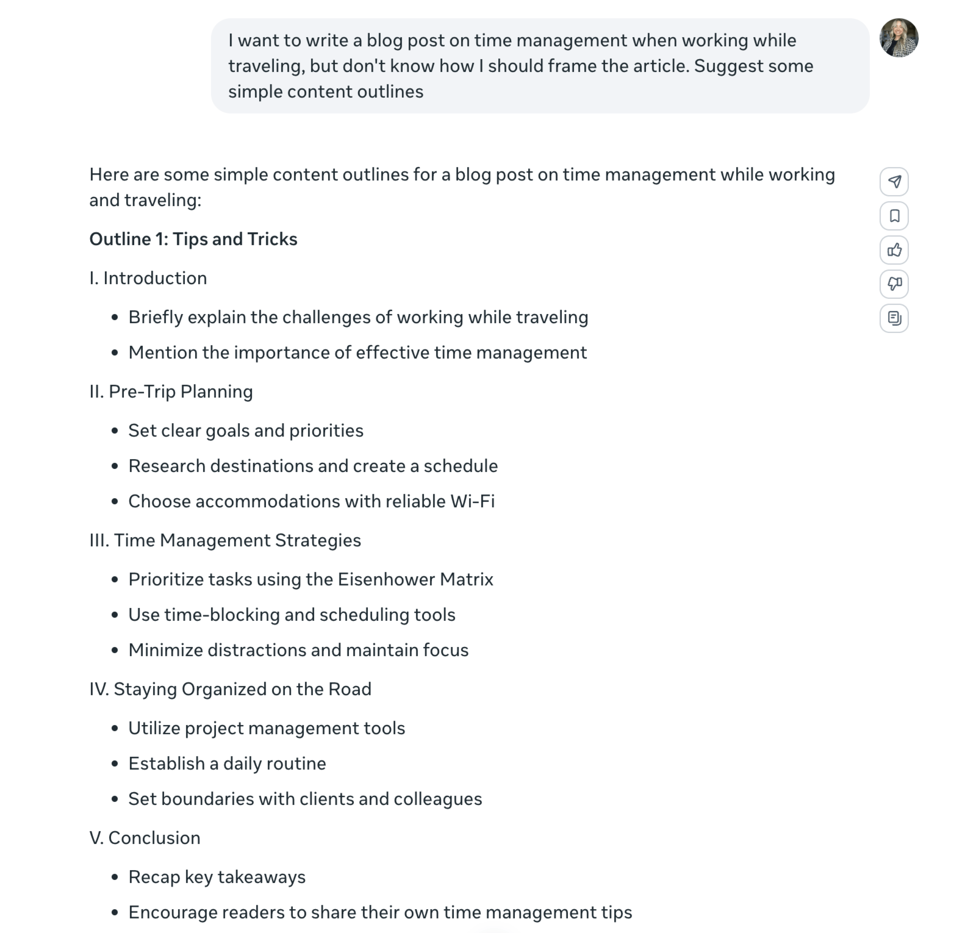 ideias de esboço de conteúdo geradas por meta ai
