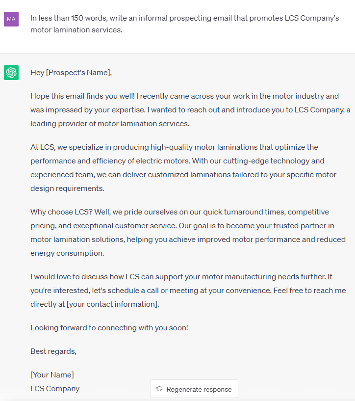 Exemplo de rascunho de resposta de e-mail do ChatGPT