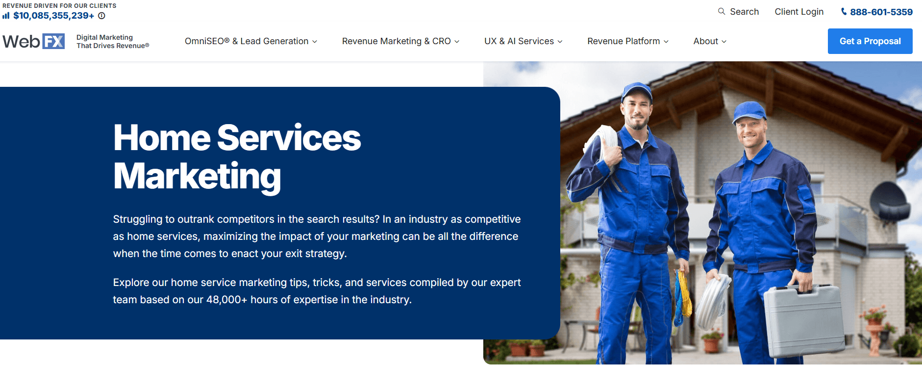 captura de tela da página de serviços domésticos do WebFX