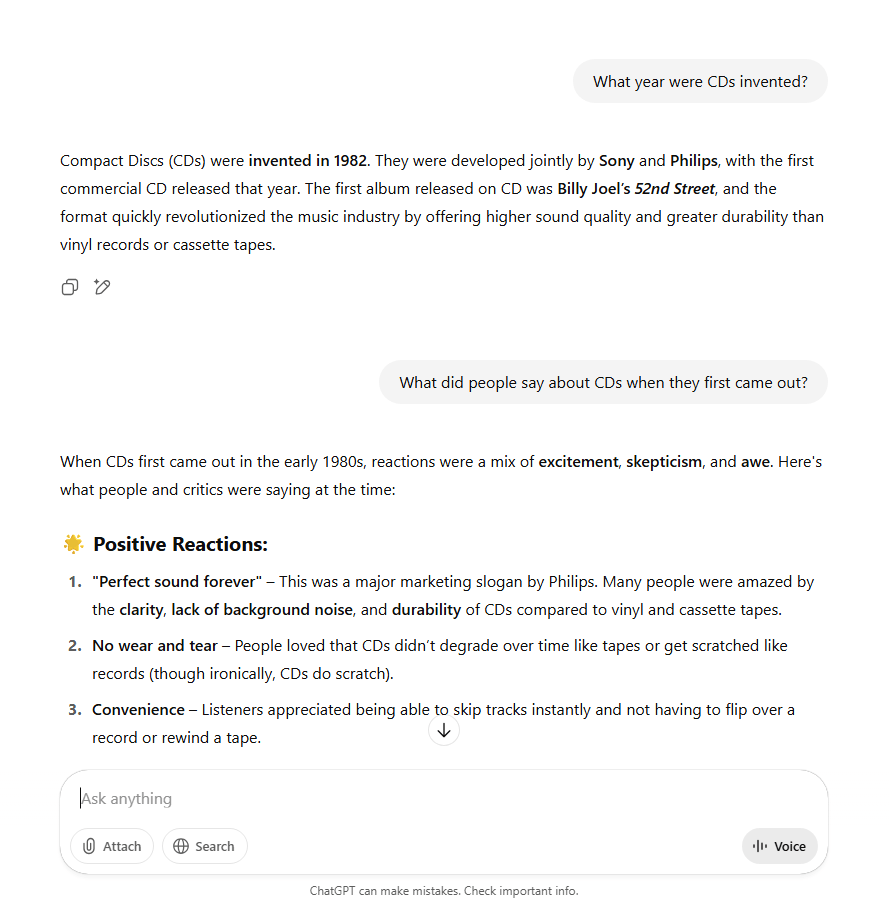 Conversa de ida e volta com ChatGPT sobre CDs