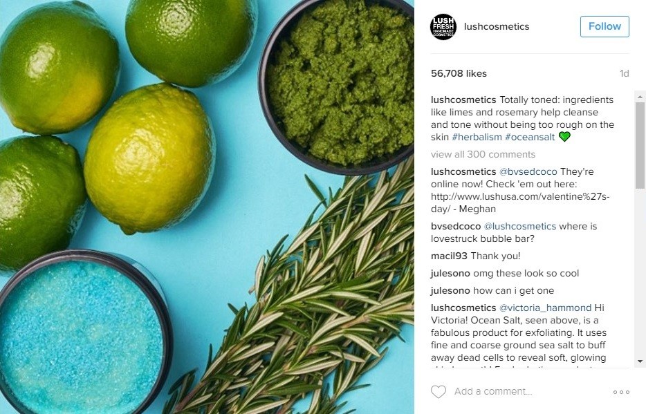 Limão fresco, alecrim, esfoliante verde e esfoliante de sal marinho azul sobre fundo turquesa.