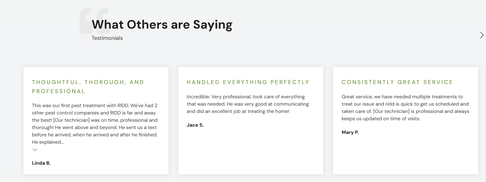 depoimentos sobre locais de controle de pragas