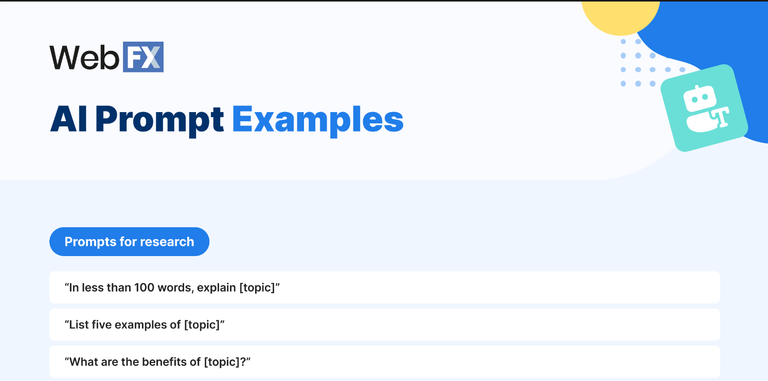 Visualização de exemplos de prompt de IA