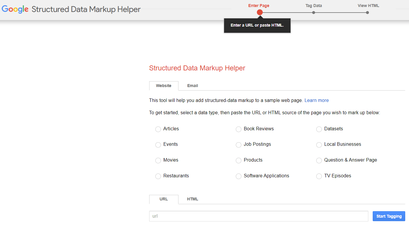 captura de tela do auxiliar de marcação de dados estruturados do Google