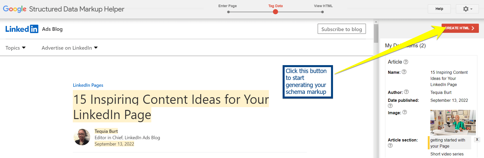 clique em criar exemplo html