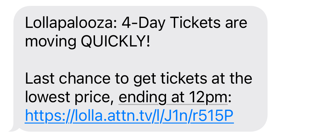 mensagem de marketing sms lollapalooza com grande público