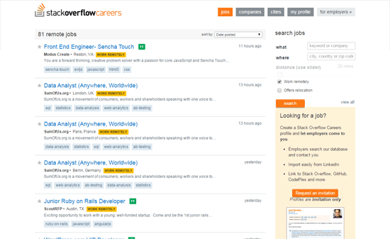 Carreiras Stack Overflow: listas de empregos remotos