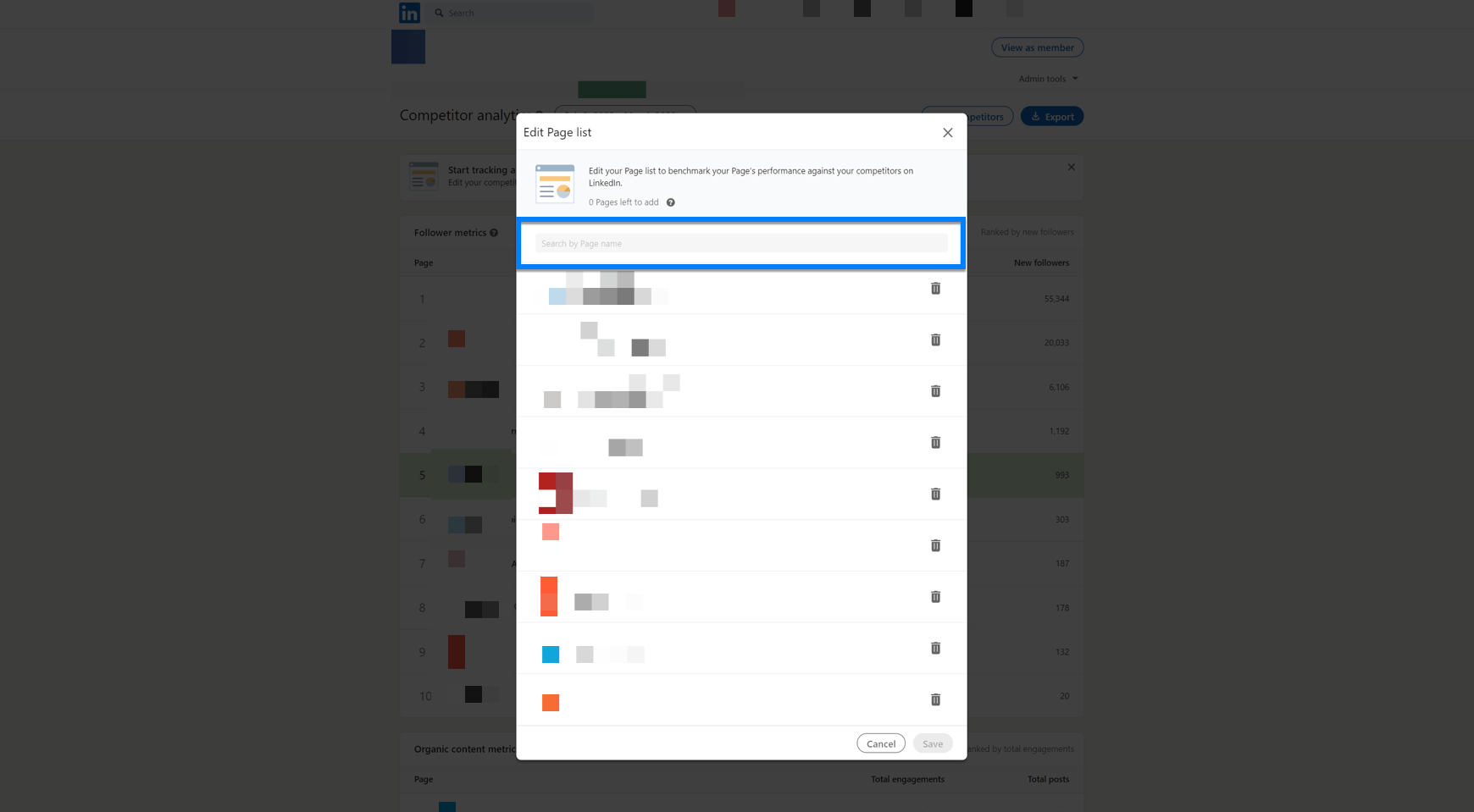 LinkedIn adicionar concorrentes