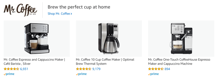 Exemplo de marcas patrocinadas pela Amazon
