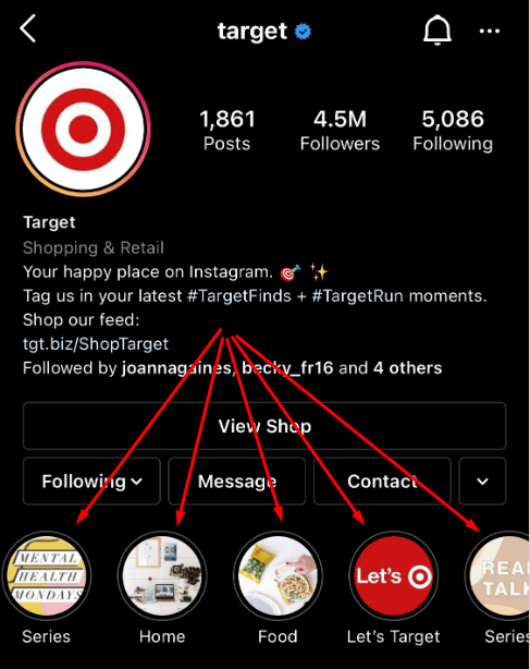 Exemplo de recurso Destaques no Instagram