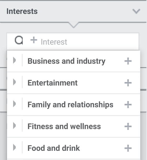 Lista de filtros de interesse no Facebook Insights