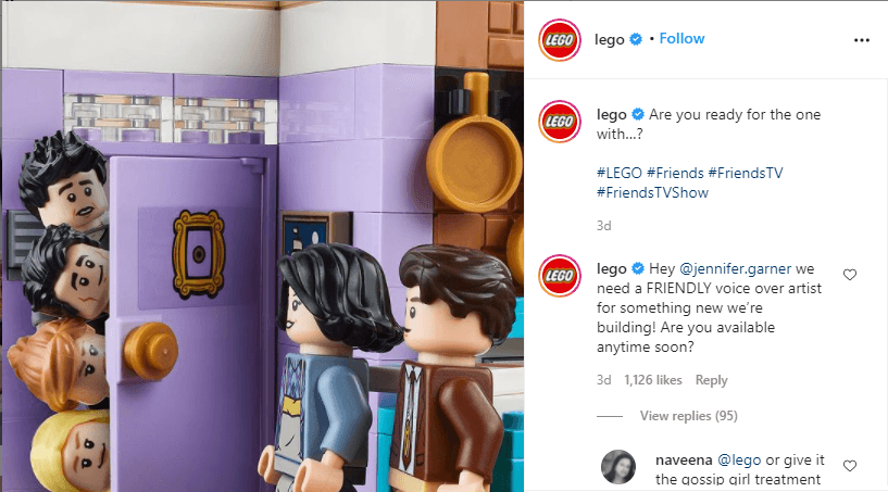 Postagem no Instagram do set do programa de TV do Lego Friend