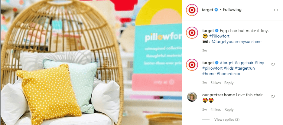 Foto de uma cadeira na loja da Target e postada em seu instagram