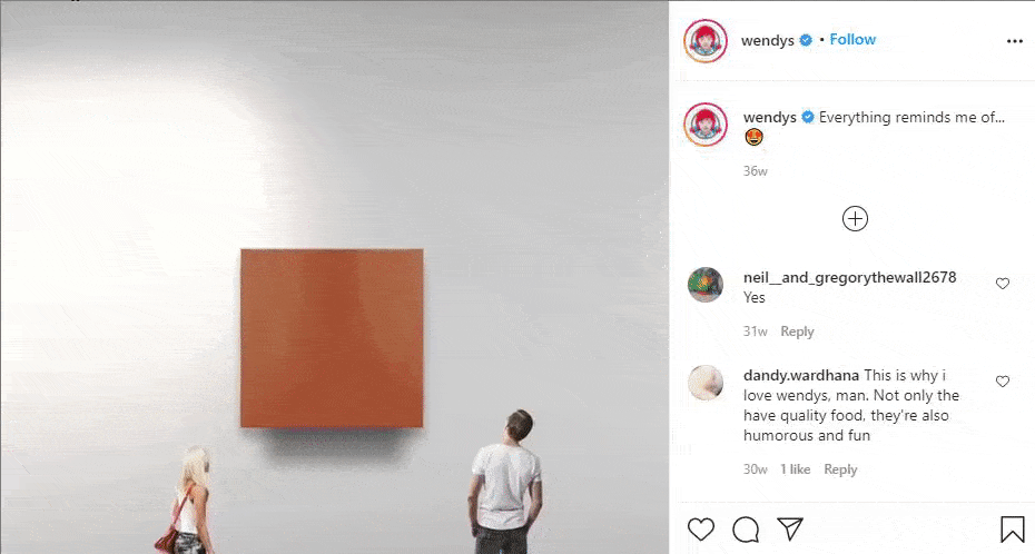Postagem da Wendy's apresentando uma galeria de arte