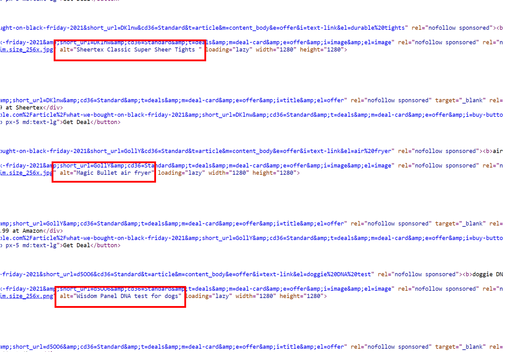 Uma captura de tela do texto alternativo no código do site do Mashable