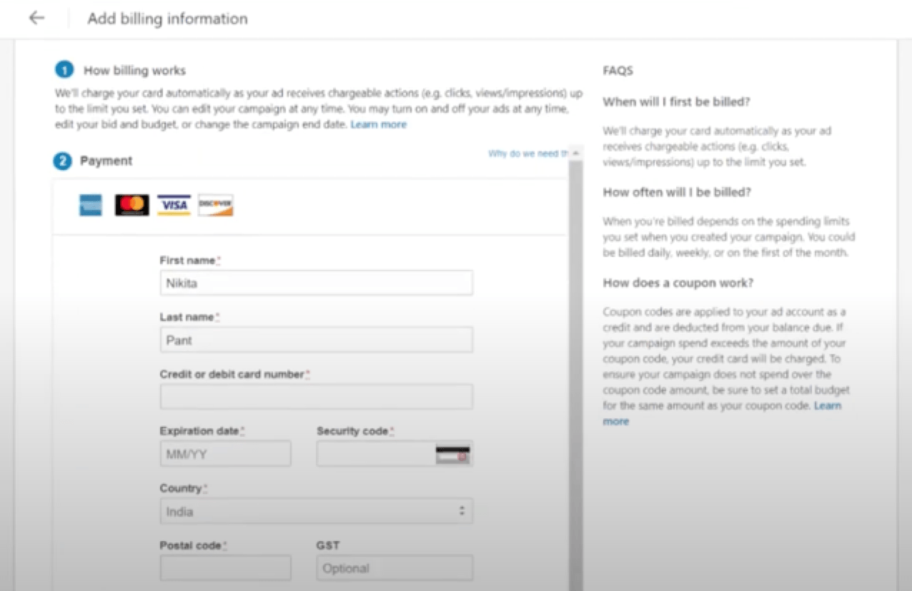 Detalhes de pós-faturamento do LinkedIn Boosted