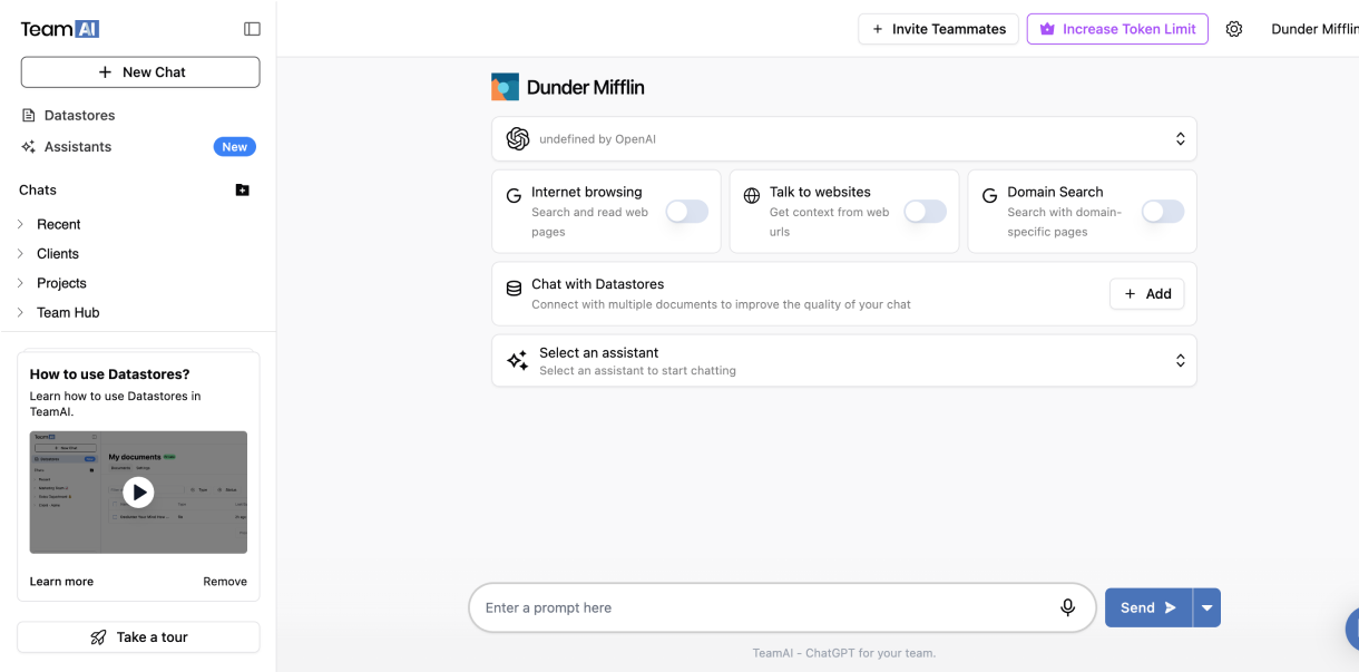 Captura de tela da plataforma TeamAI