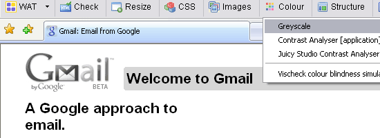 Barra de ferramentas de acessibilidade da Web - captura de tela.