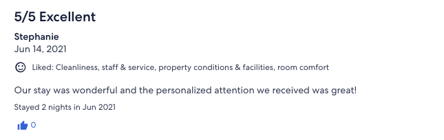 Avaliação de um hotel na Expedia