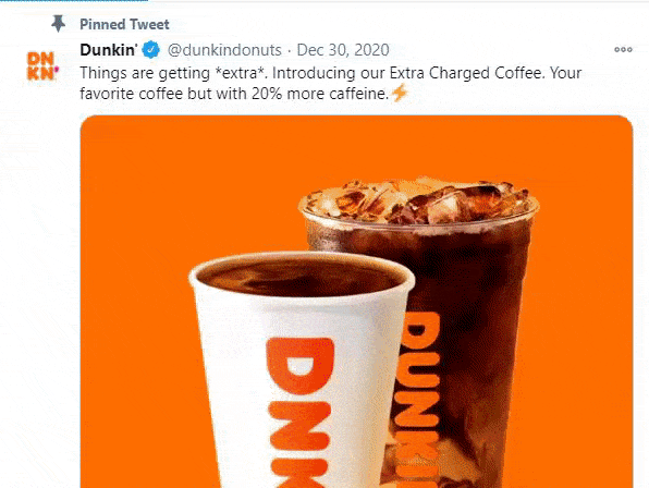 GIF demonstrando o esquema de cores consistente do Dunkin Donuts em todas as postagens de mídia social