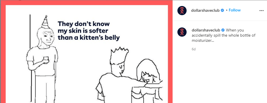 Um meme postado na conta do Instagram do Dollar Shave Club