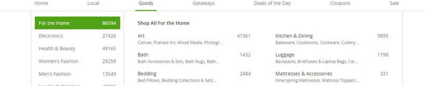captura de tela do menu suspenso do groupon