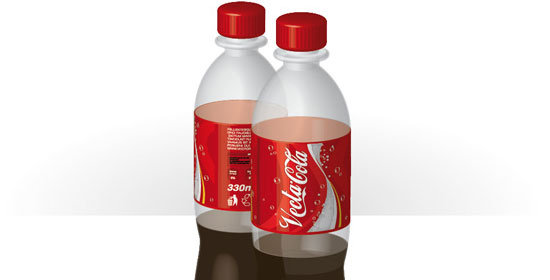 Objetos 3D e transparências para fazer um design vetorial de garrafa de cola - visualização.