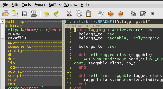 Vim - captura de tela.
