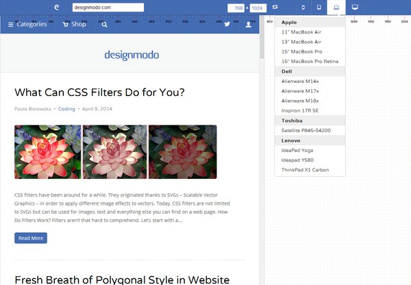 Ferramenta de teste de web design responsivo da Designmodo