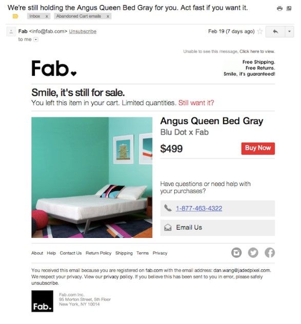E-mail marketing: recupere vendas com carrinho abandonado 2 exemplo fabuloso com