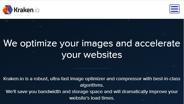 Página inicial do Kraken, um site de compactação de imagens